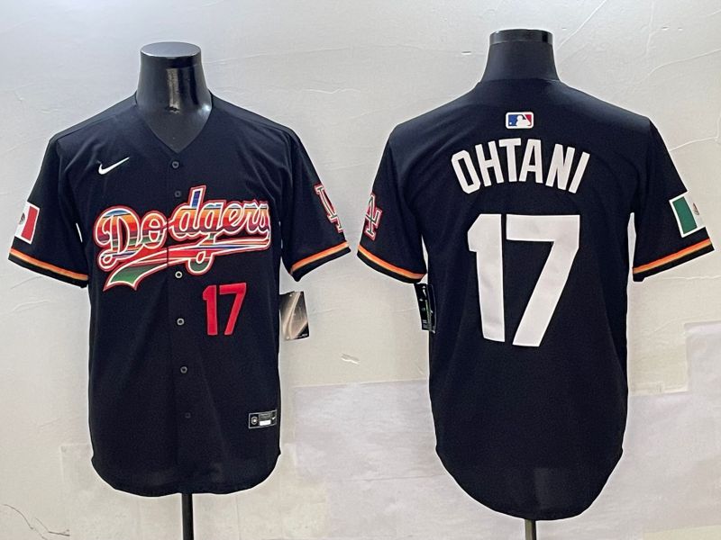 Men Los Angeles Dodgers #17 Ohtani Black rainbow Nike 2025 MLB Jersey style 4